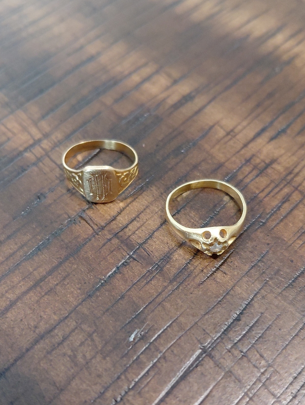 Gold Signet and Floral Accent Ring Set - 18k Gold Vintage For Small Child